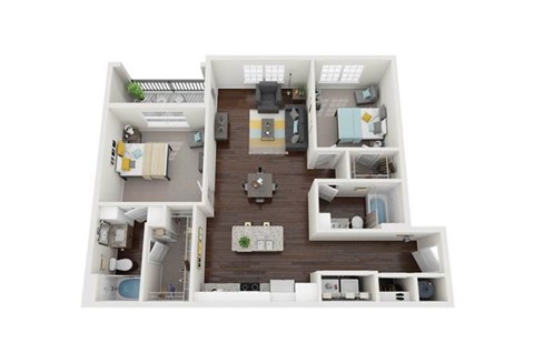 Floor plan for 2 beds, 2 baths, 1162 sqft
